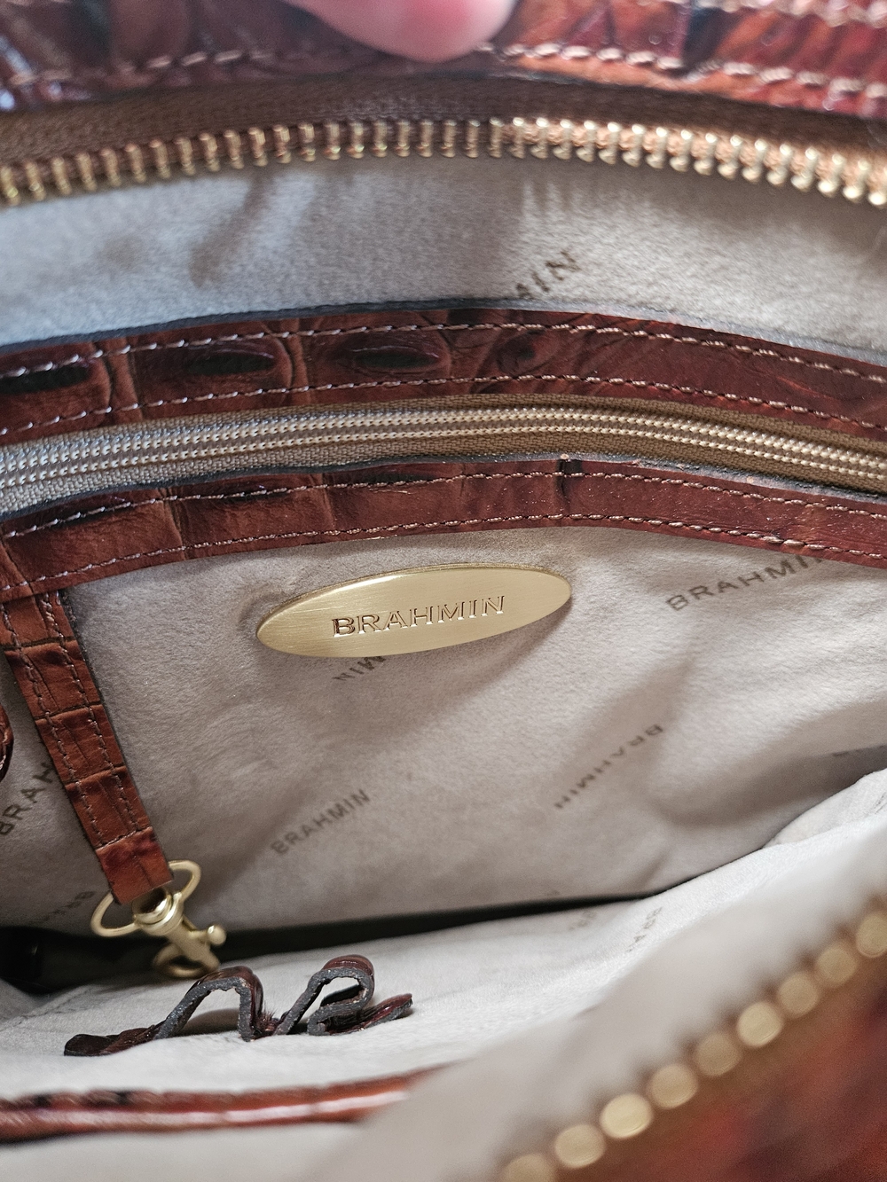 Brahmin Melbourne Brown Embossed Leather Crossbody Messenger Organizer Bag - Picture 7 of 9